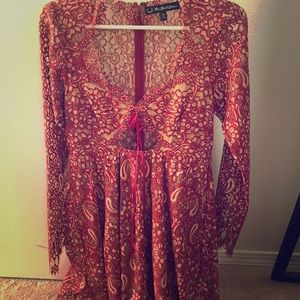For Love & Lemons red and nude mini dress
